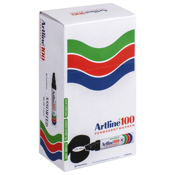 Artline 100 Permanent Marker – 12mm Chisel Nib, Assorted Colours