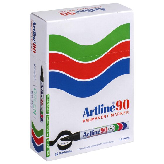 Artline 90 Permanent Marker – 5mm Chisel Nib, Green Ink