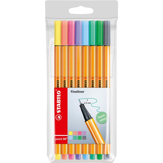 Stabilo Point 88 Fineliner Pastel – Assorted 8-Pack Wallet