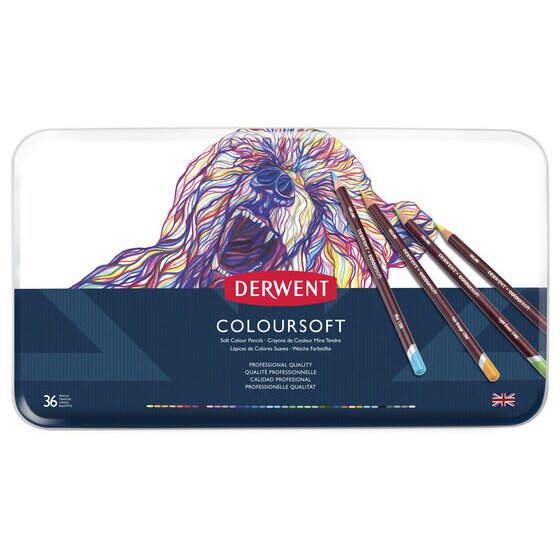 Derwent Coloursoft Pencil Tin – 36 Colours | Bold, Blendable Art Pencils