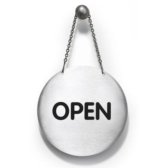 Durable Pictogram Open/Closed Reversible Sign 130mm Brushed Stainless Steel Silver with Hanging Chain