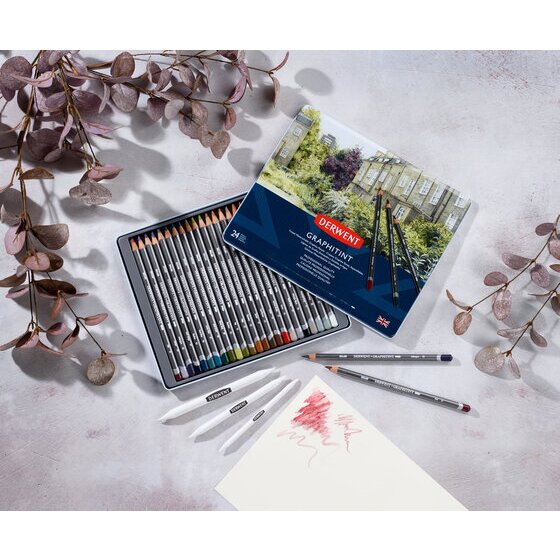 Derwent Graphitint Pencil Tin – 12 Assorted Tinted Water-Soluble Graphite Pencils