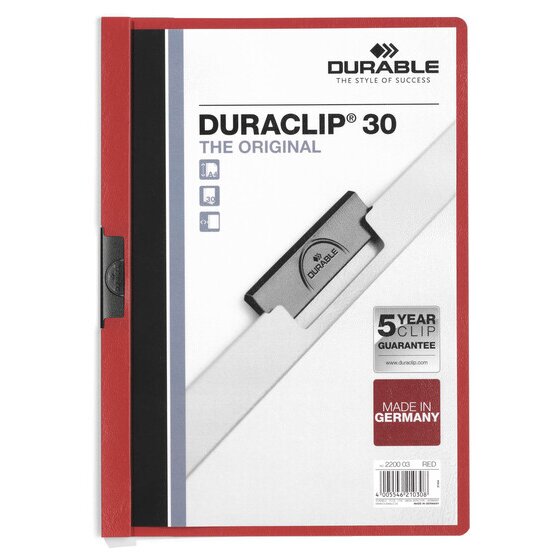 Durable Duraclip Document File A4 – 30 Sheets, Red