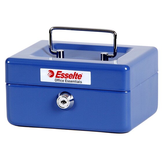 Esselte Classic Cash Box No.6 – Blue Steel | Folding Handle, Coin Tray, 2 Keys
