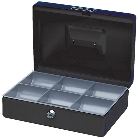 ESSELTE Classic Cash Box No.10 Black – Steel, Foldable Handle, 2 Keys