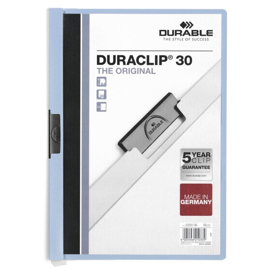 Durable Duraclip Document File A4 – 30 Sheets, Blue