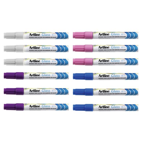 Artline Glass Marker 2mm Assorted Colours – Bold Pigment for Glass Whiteboards & Naga Boards