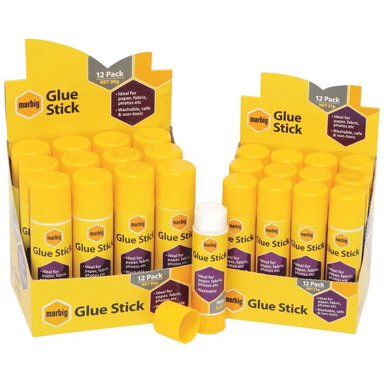 Marbig Glue Stick 36g – 12-Pack Display Unit