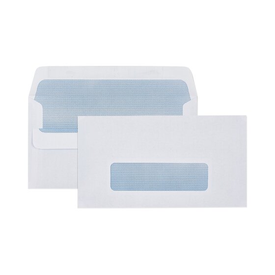 Cumberland Self-Seal Secretive Envelope – 11B, 90 x 145mm, 80gsm White with Security Pattern & Window Face, Box of 500