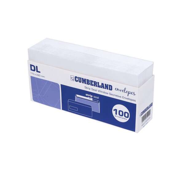 Cumberland Strip Seal Retail Envelope 80gsm DL 110 x 220mm White – Window Face – Box of 1,000 (10 x 100)