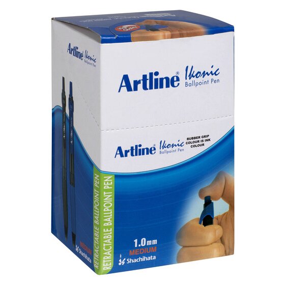 Artline Ikonic 8410 Retractable Ballpoint Pen – Medium, Blue – Box of 50