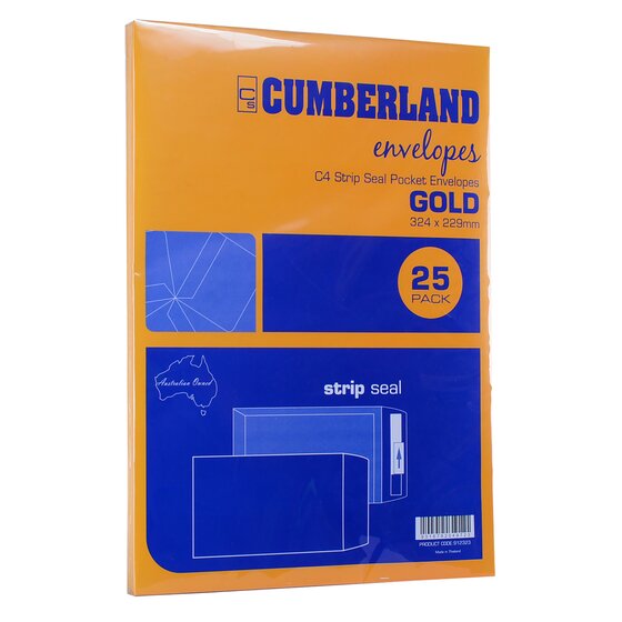 Cumberland Strip Seal Pocket Envelope – 85gsm C4 (324 × 229mm) Gold – Box of 250 (10 × Pack 25)