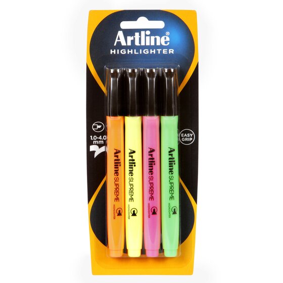 Artline Supreme Highlighters – Assorted 4 Pack | Chisel Nib, Antimicrobial