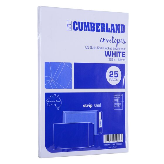 Cumberland Strip Seal Pocket Envelope – 85gsm C5 (229 × 162mm) White – Pack of 2