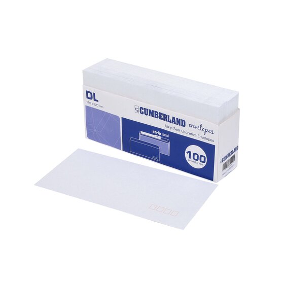 Cumberland Strip Seal Post Code Envelope 80gsm DL 110 x 220mm White – Box of 1,000 (10 x 100)