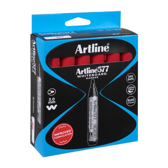 Artline 577 Whiteboard Marker – Red | Dry-Safe Ink, Bold Lines, Low Odour