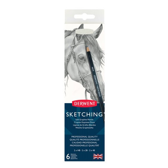 Derwent Sketching Pencil Tin 6 – Round Barrel Pencils for Loose & Detailed Work
