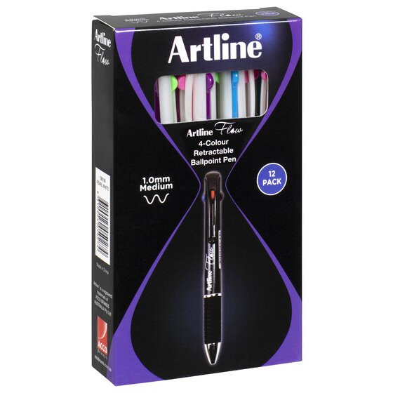 Artline FLOW 4C Retractable Ballpoint Pen – Pearl White Gel Ink