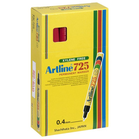 Artline 725 Permanent Marker – 0.4mm Supre Fine Plastic Nib – Red