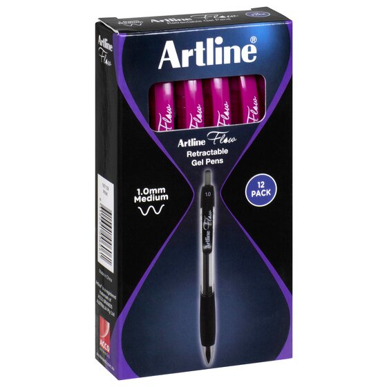 Artline Flow Retractable Pen – Pink | Low-Viscosity Gel Ink, Smooth Everyday Writing
