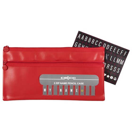 Celco Red Pencil Case – 2 Zip Large with Name Tag Pocket | 350 x 180mm