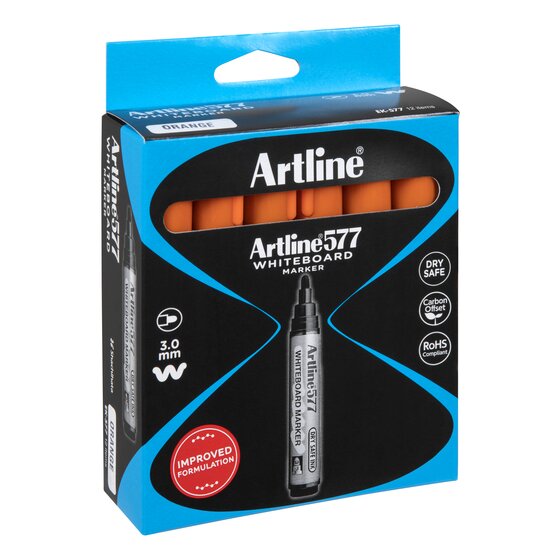 Artline 577 Whiteboard Marker – Orange | Dry-Safe Ink, Bold Colour, Low Odour