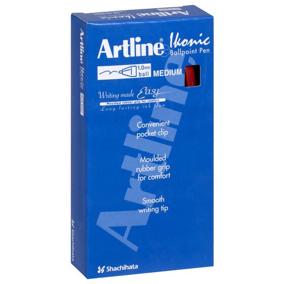 Artline Ikonic 8410 Retractable Ballpoint Pen – Medium, Red Ink