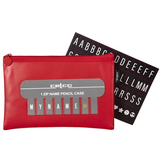 CELCO Pencil Case Red – 225 x 143mm, Two-Zip Polyurethane with Name Card Pocket and USB Slot