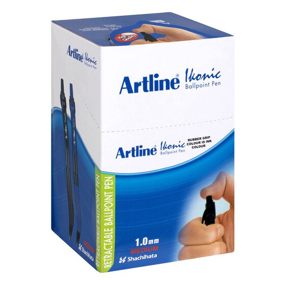 Artline Ikonic 8410 Retractable Ballpoint Pen – Medium, Black – Box of 50