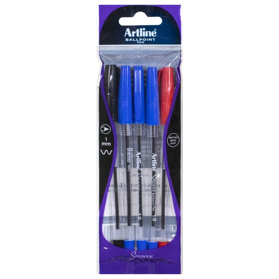 Artline Smoove Ballpoint Pen – Assorted Colours, 5 Pack