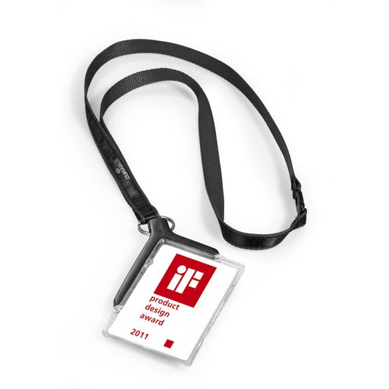 Durable Deluxe Card Holder with Necklace – Charcoal – Crystal Clear Acrylic – Pack of 1