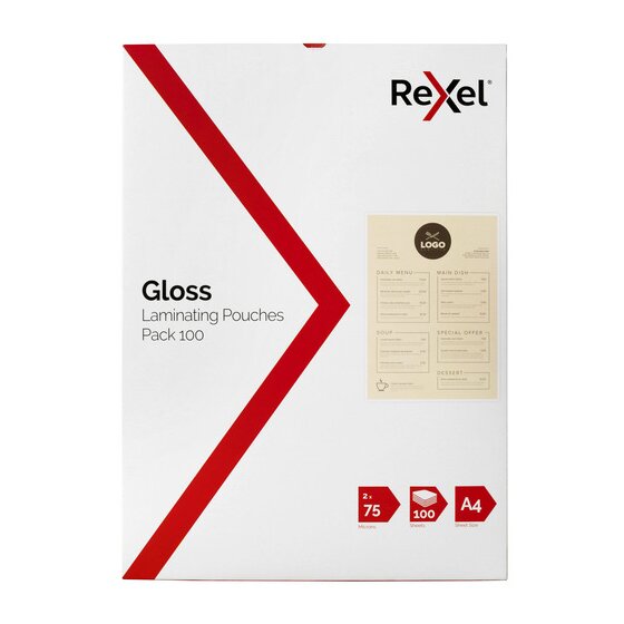 REXEL A4 Laminating Pouches – 75 Micron, Pack of 100