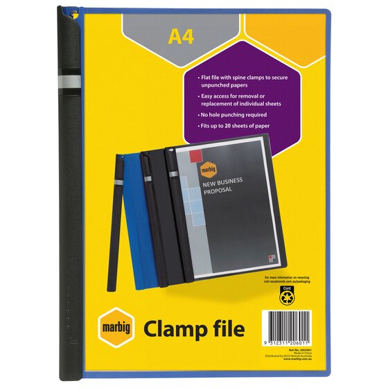 Marbig Spine Clamp File A4 Blue – Flat Document Presentation in Seconds