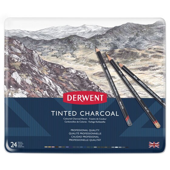 Derwent Tinted Charcoal Pencils – 24-Piece Assorted Colour Tin