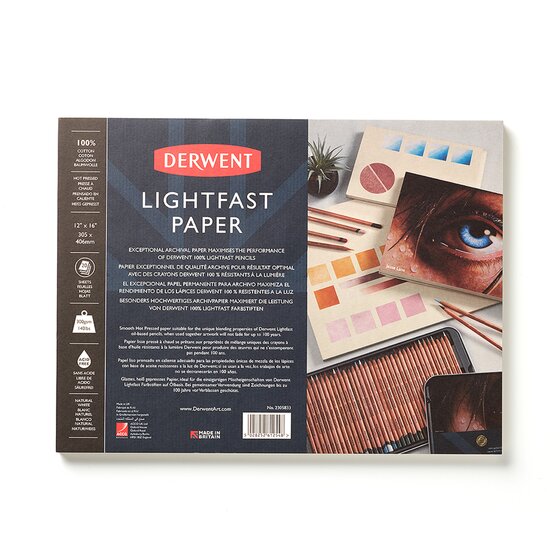 Derwent Lightfast Paper Pad 12x16 – Smooth Hot Pressed, Assorted Colours, Large Format