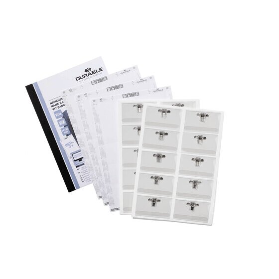 Durable Name Badge Combi Clip & Inserts – Pack of 20 (54 x 90mm)