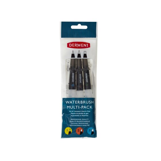 Derwent Waterbrush Pack of 3 – Fine, Medium & Chisel Tips for Acrylic Painting