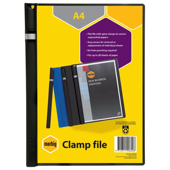 Marbig Spine Clamp File A4 Black – Flat Document Presentation in Seconds