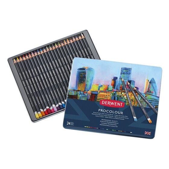 Derwent Procolour Pencil Tin – 24 Assorted Colours (Round Barrel)