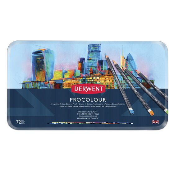 Derwent Procolour Pencil Tin – 72 Assorted Colours, Round Barrel, Drawing & Sketching
