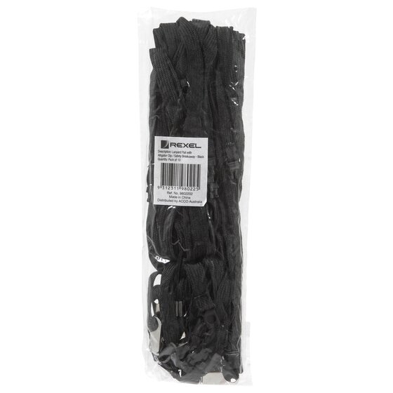 Rexel Flat Style ID Lanyards with Alligator Clip – Breakaway Safety – Pack of 10 – Black
