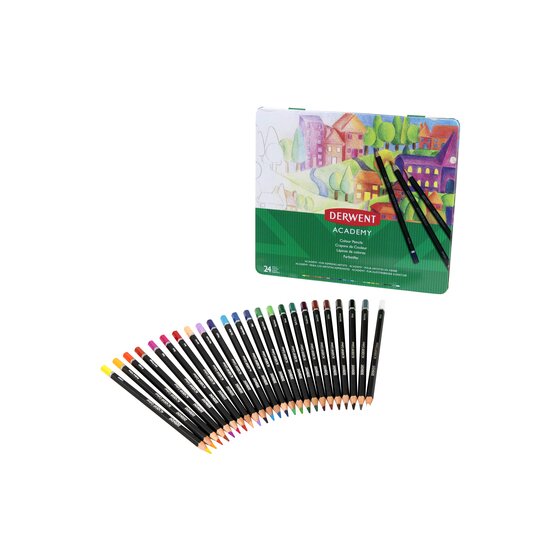 Derwent Academy Colour Pencil Tin – 24 Colours | Hexagonal Barrel | Art & Craft Supplies Australia