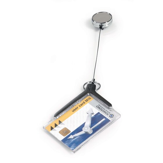 Durable Deluxe Pro Card Holder with Reel – Charcoal (Pack of 1)