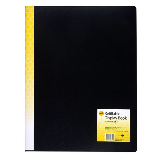 Marbig A3 Refillable Display Book – 20 Pockets, Black