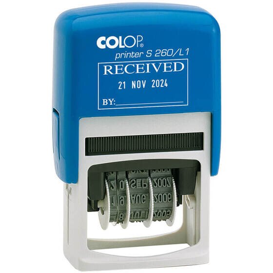 COLOP S260/L1 Self-Inking Dater Stamp – 4mm Received Imprint, Red & Blue