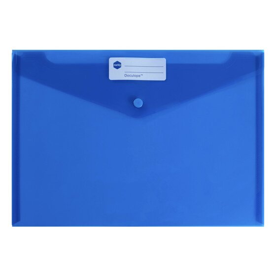 Marbig Doculope A4 Document Wallet – Blue | Button Closure, Moisture-Resistant Polypropylene
