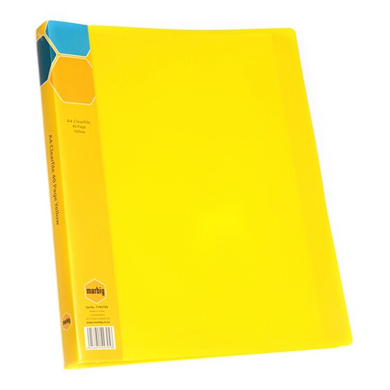 Marbig A4 Fixed Pocket Display Book – 40 Pockets, Yellow