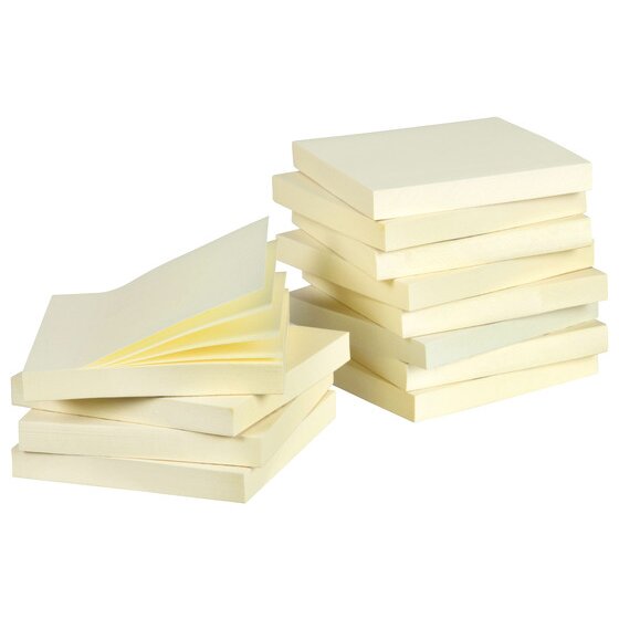 Marbig Yellow Sticky Notes 75x75mm – Pack of 12 Pads (1,200 Sheets)
