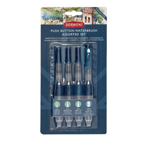 Derwent Waterbrush Push Button Assorted Tips – Pack of 4