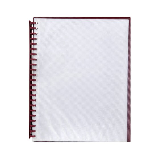 Marbig A4 Refillable Display Book – 20 Pockets, Clear Front / Maroon Back